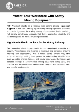 Protect Your Workforce with Safety Mining Equipment