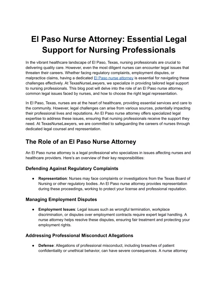 el paso nurse attorney essential legal support