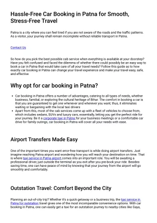 Hassle-Free Car Booking in Patna for Smooth, Stress-Free Travel