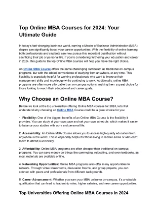 top online mba courses for 2024 your ultimate