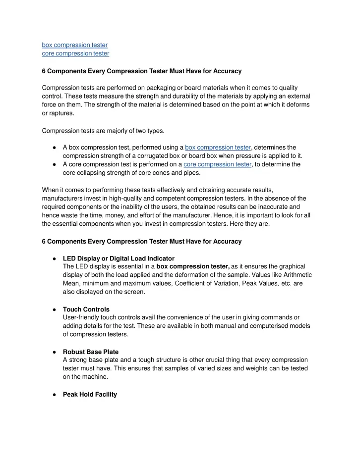 box compression tester core compression tester