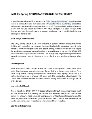 Chilly Spring – ORION BAR 7500