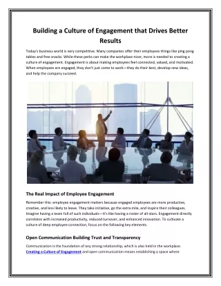 Building a Culture of Engagement that Drives Better Results