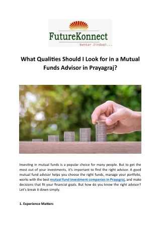 What Qualities Should I Look for in a Mutual Funds Advisor in Prayagraj