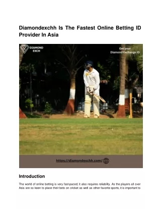 Diamondexchh Is The Fastest Online Betting ID Provider In Asia