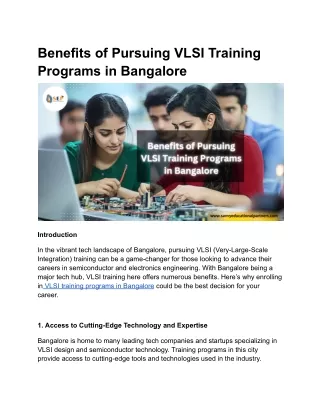 Benefits of Pursuing VLSI Training Programs in Bangalore