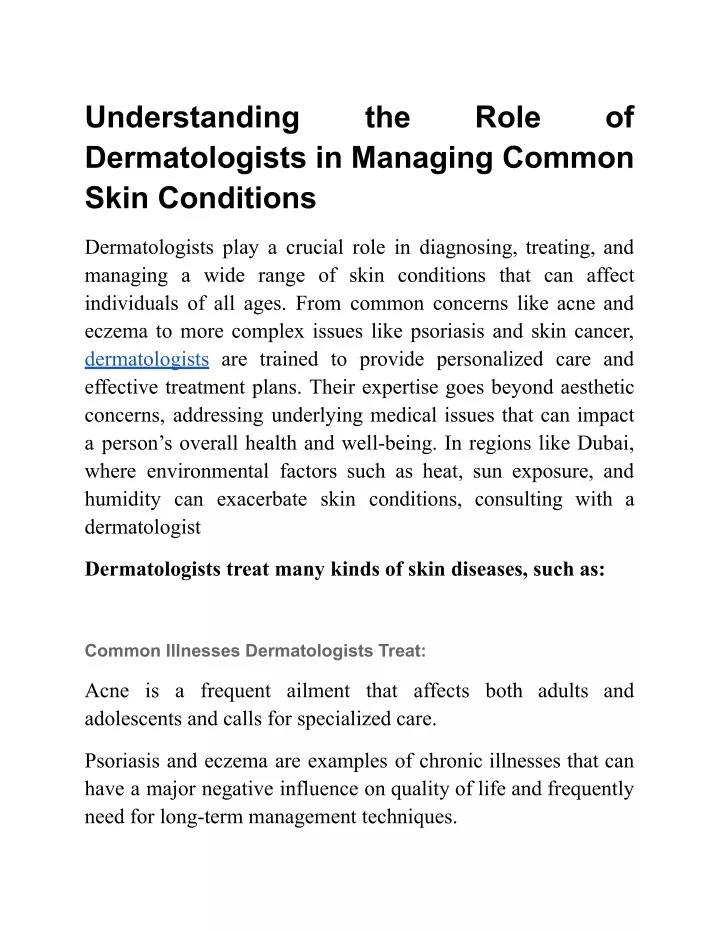 understanding dermatologists in managing common