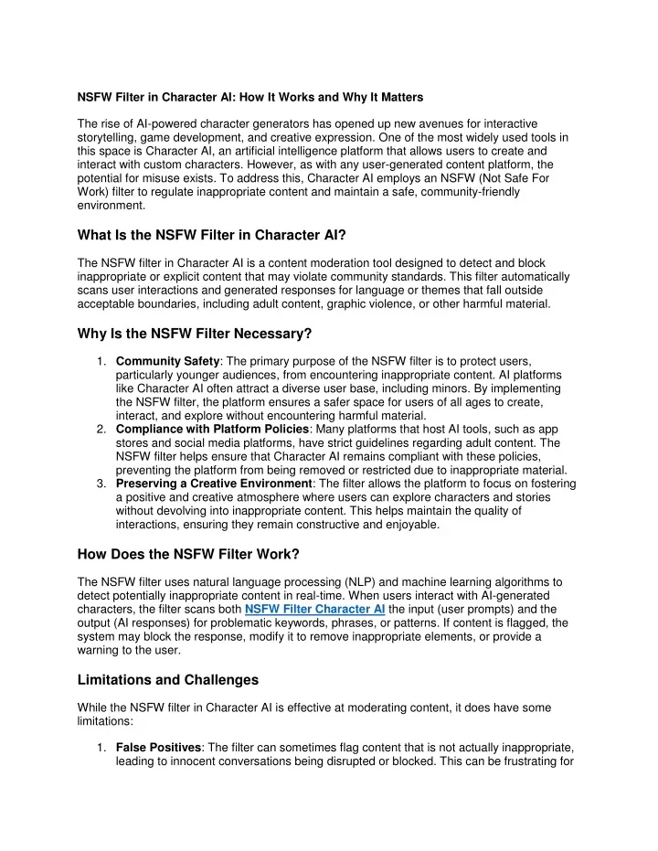 nsfw filter in character ai how it works