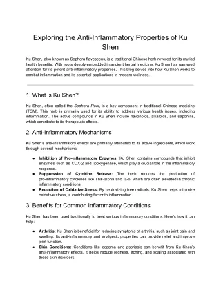 Exploring the Anti-Inflammatory Properties of Ku Shen