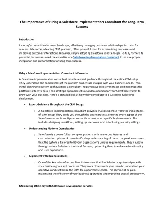 The Importance of Hiring a Salesforce Implementation Consultant for Long-Term