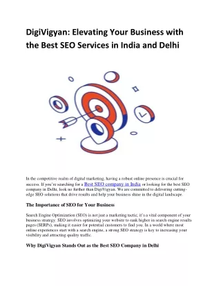 DigiVigyan: Elevating Your Business with the Best SEO Services in India and Delh