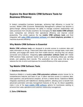 explore the best mobile crm software tools