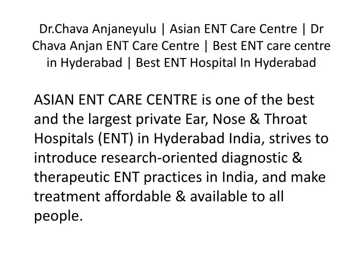 dr chava anjaneyulu asian ent care centre