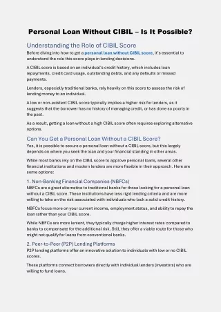 personal loan without cibil is it possible