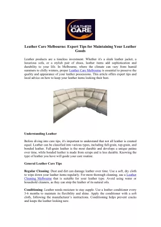 Best Leather Care Services - Leather Care Melbourne