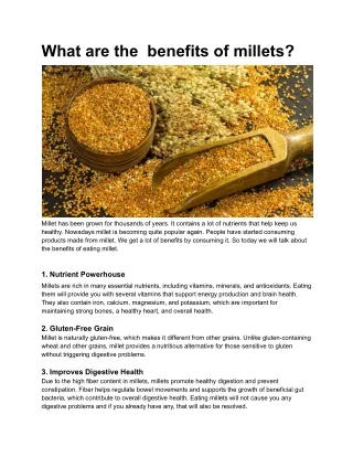 what are the benefits of millets ?