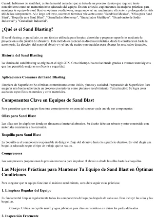 **Las Mejores Prácticas para Mantener Tu Equipo de Sand Blast en Óptimas Condici