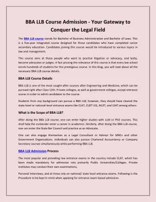 BBA LLB Course Admission - Your Gateway to Conquer the Legal Field