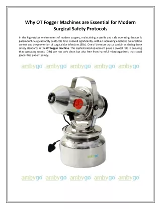 Why OT Fogger Machines are Essential for Modern Surgical Safety