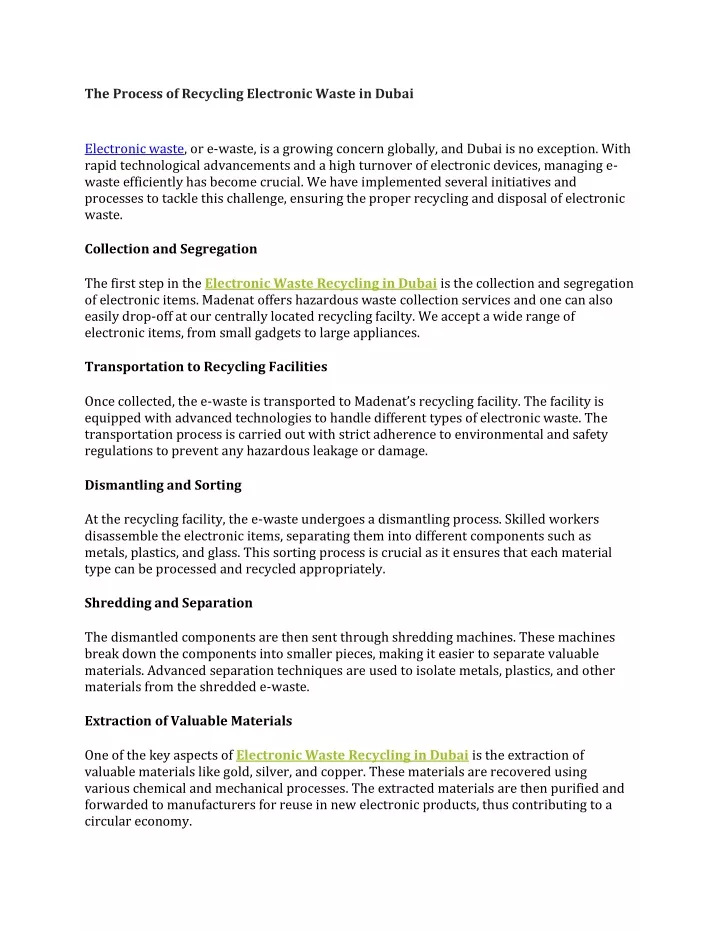 the process of recycling electronic waste in dubai