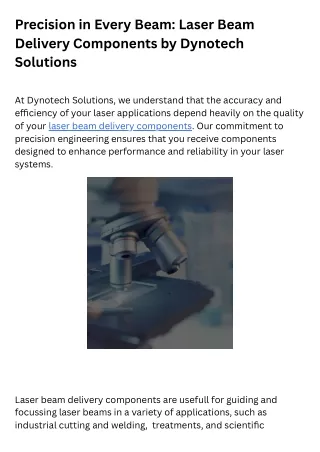 Precision in Every Beam Laser Beam Delivery Components by Dynotech Solutions