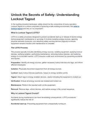 Unlock the Secrets of Safety: Understanding Lockout Tagout