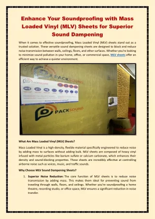 Enhance Your Soundproofing with Mass Loaded Vinyl (MLV) Sheets for Superior Sound Dampening