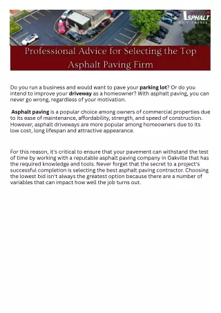 Professional Advice for Selecting the Top Asphalt Paving Firm