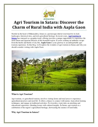 Explore Agri Tourism in Satara: A Unique Rural Experience