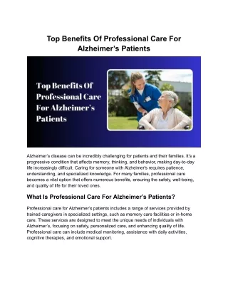 Top Benefits of Professional Care for Alzheimer’s Patients