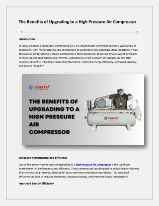The Benefits of Upgrading to a High Pressure Air Compressor