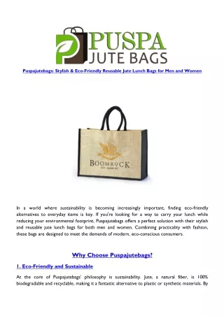 Puspajutebags Stylish & Eco-Friendly Reusable Jute Lunch Bags for Men and Women