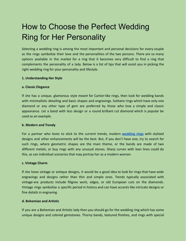 PPT - How to Choose the Perfect Wedding Ring for Her Personality ...