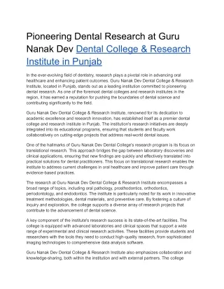 Pioneering Dental Research at Guru Nanak Dev College & Research Institute.