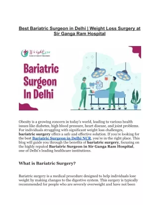 Best Bariatric Surgeon in Delhi Weight Loss Surgery at  Sir Ganga Ram Hospital