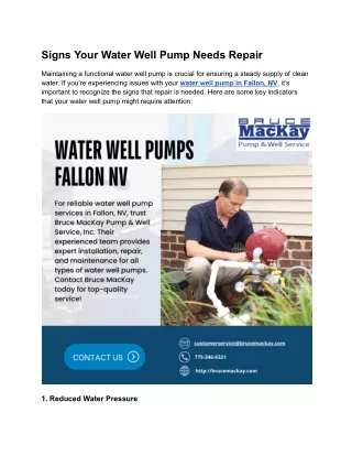 Signs Your Water Well Pump Needs Repair