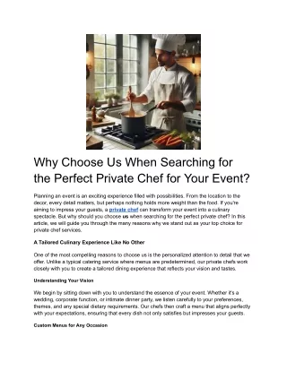 Why Choose Us When Searching for the Perfect Private Chef for Your Event