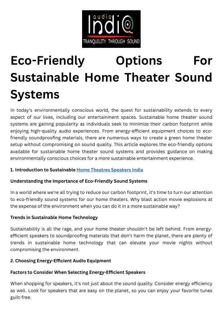 eco friendly sustainable home theater sound