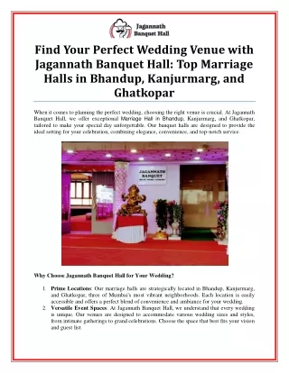 Top Marriage Halls in Bhandup, Kanjurmarg, and Ghatkopar for Your Special Day