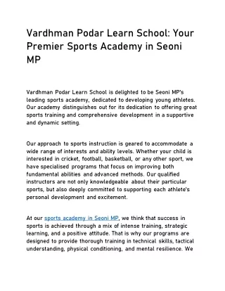 Your Premier Sports Academy in Seoni MP