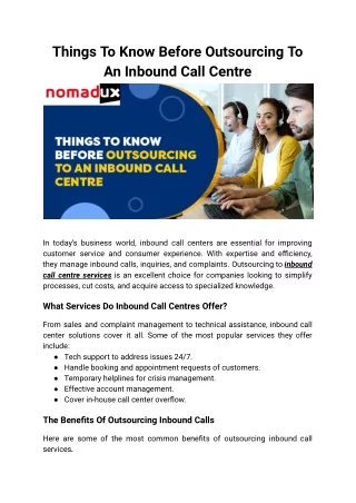 Things To Know Before Outsourcing To An Inbound Call Centre