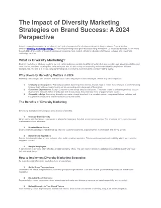 The Impact of Diversity Marketing Strategies on Brand Success: A 2024 Perspectiv