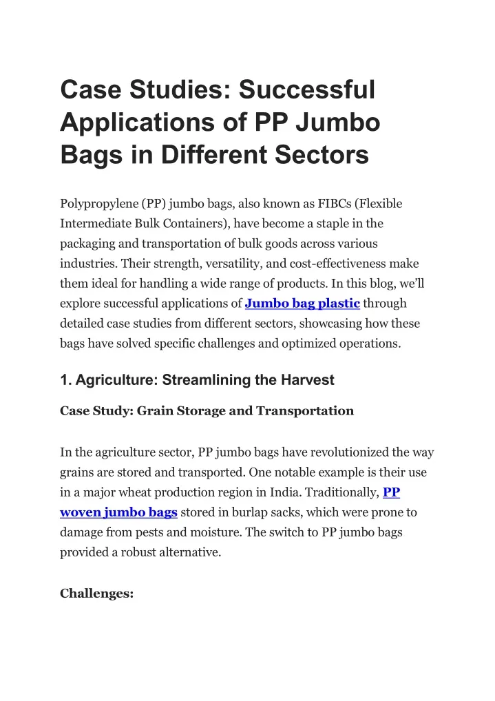 case studies successful applications of pp jumbo