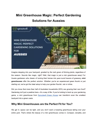 Mini Greenhouse Magic_ Perfect Gardening Solutions for Aussies