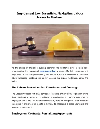 Employment Law Essentials: Navigating Labour Issues in Thailand