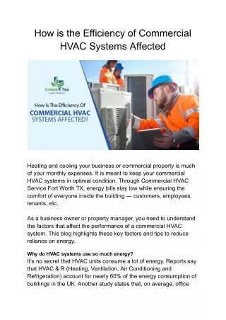 How is the Efficiency of Commercial HVAC Systems Affected