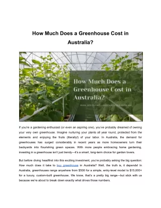 How Much Does a Greenhouse Cost in Australia_