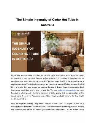 The Simple Ingenuity of Cedar Hot Tubs in Australia