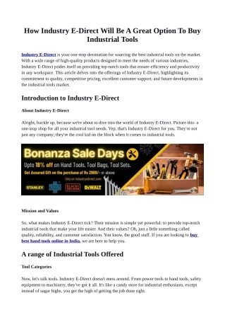 How Industry E-Direct Will Be A Great Option To Buy Industrial Tools