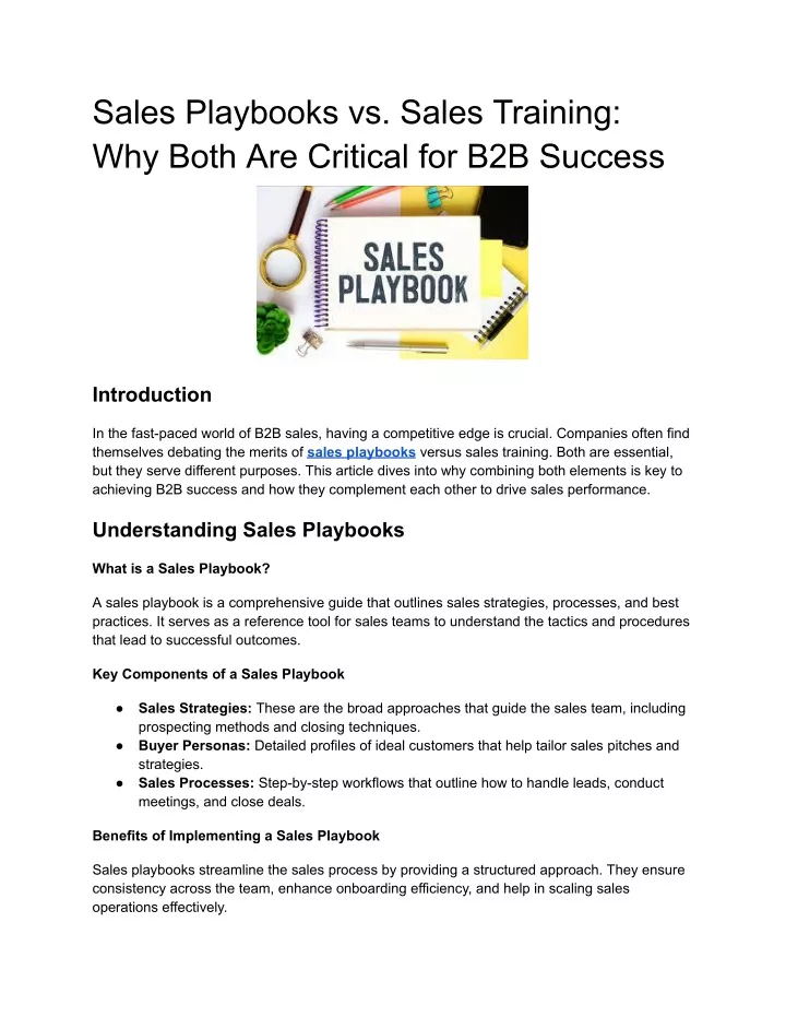 sales playbooks vs sales training why both